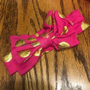 Hot Pink & Gold Dot Bow Tie Cotton Big Bow Headband HANDCRAFTED